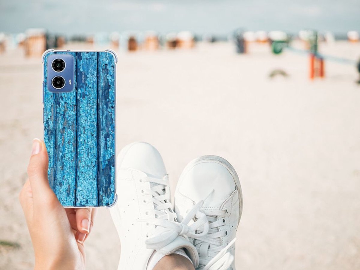 Motorola Moto G34 Stevig Telefoonhoesje Wood Blue