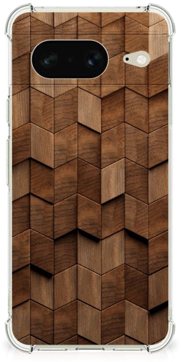 Stevig Telefoonhoesje voor Google Pixel 8 Wooden Cubes