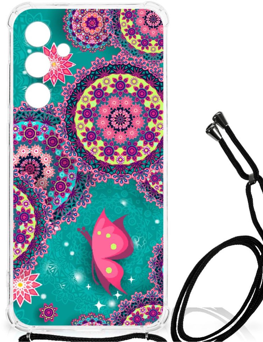 TPU Case Anti-Shock met Koord voor Samsung Galaxy A55 Back Cover Cirkels en Vlinders