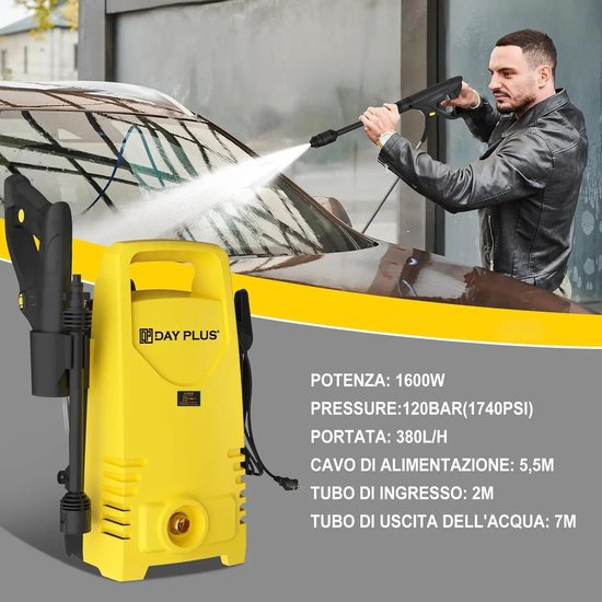 Waterspuwer - Spuitpistool - Hogedrukspuit - Hogedrukreiniger - 380l/h - 1600W - 110bar - Geel - 7M — afbeelding 2