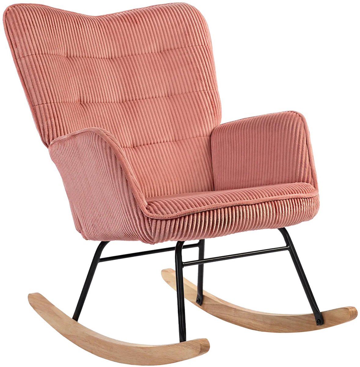 Sweiko Schommelstoel - Hoge rug - Beukenhout + Stalen frame - Corduroy - Roze