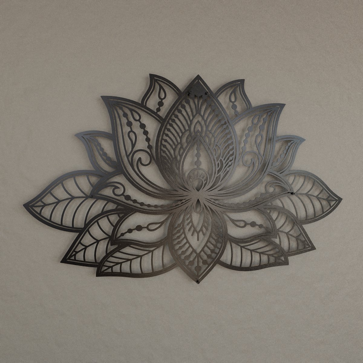 Colorfull Worlds - Metalen Mandala - Wanddecoratie - Lotusbloem Wanddecoratie - Housewarming Gift - Metalen Wandbord - Zwart - 67cm