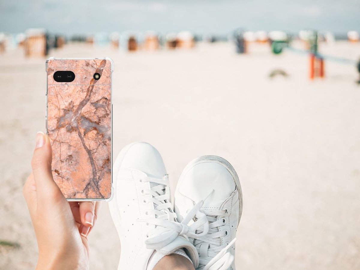 Google Pixel 6A Anti-Shock Hoesje Marmer Oranje