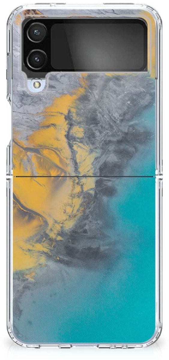 Samsung Galaxy Z Flip 4 TPU Siliconen Hoesje Marble Blue Gold