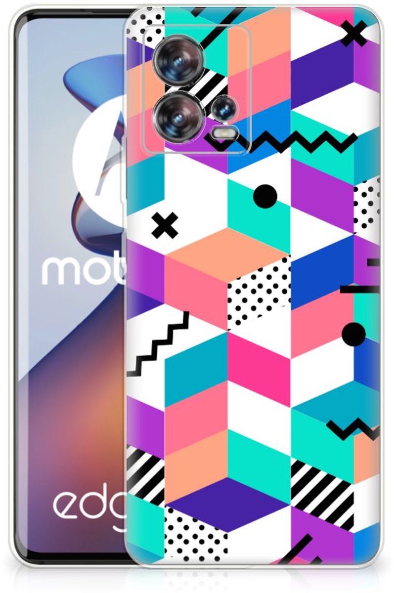 Motorola Edge 30 Fusion TPU Hoesje Blokken Kleurrijk