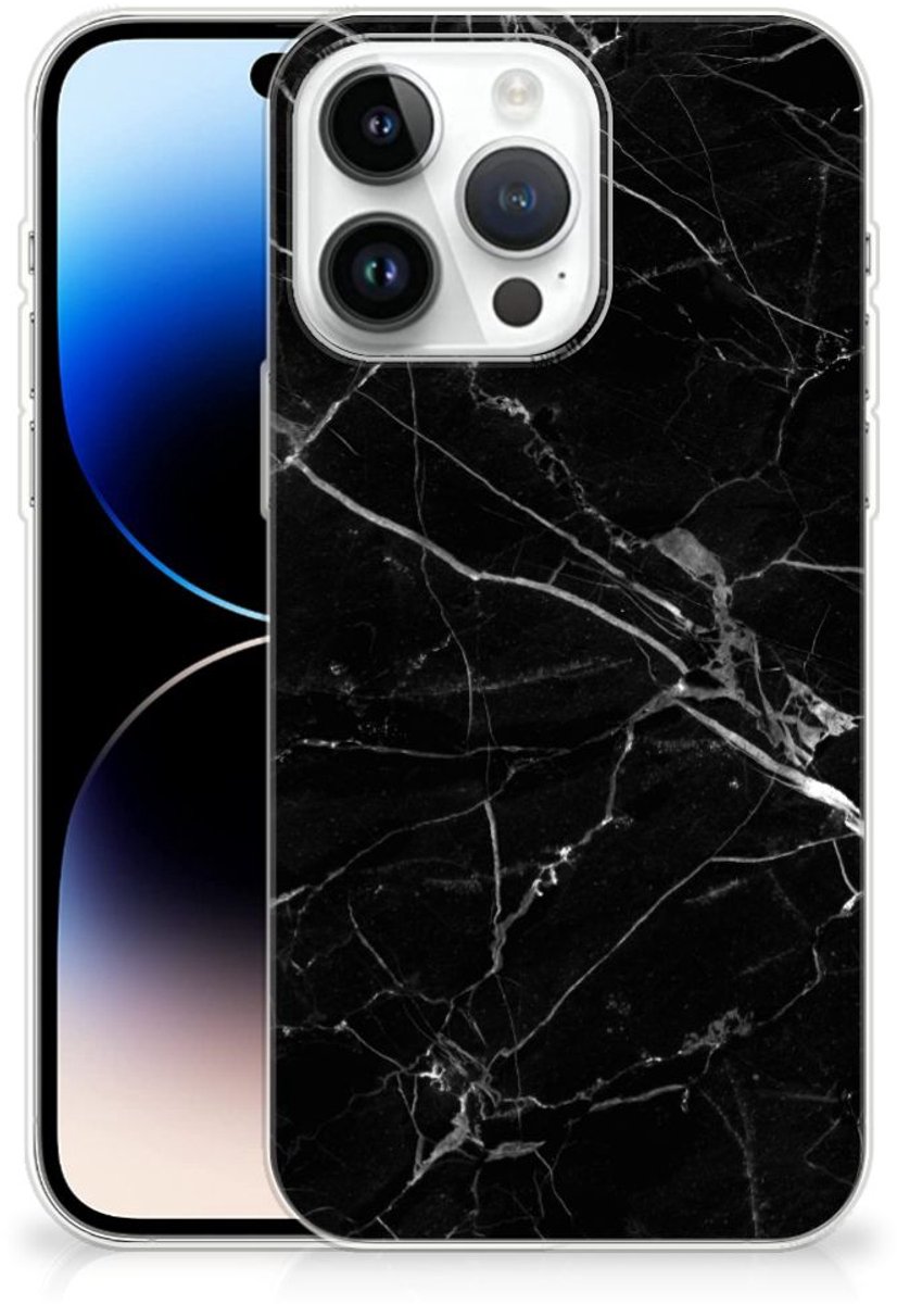 iPhone 14 Pro Max TPU Siliconen Hoesje Marmer Zwart - Origineel Cadeau Vader