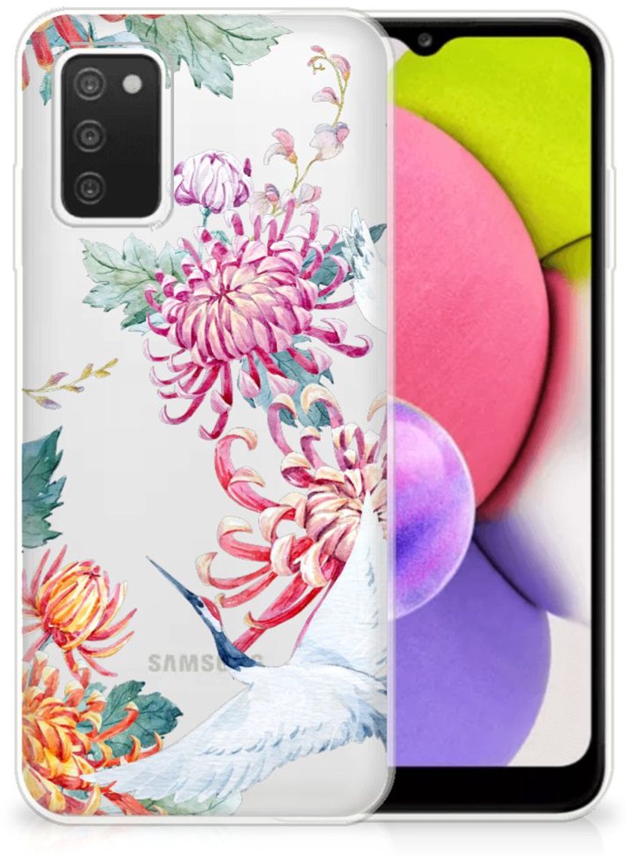 Samsung Galaxy A03S TPU Hoesje Bird Flowers