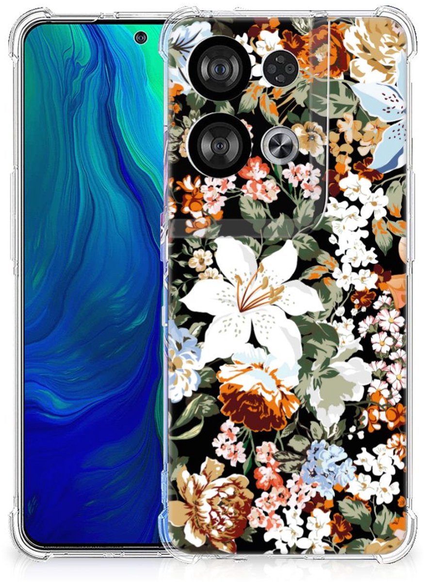 TPU Case Anti-Shock voor Case voor OPPO Reno8 Dark Flowers
