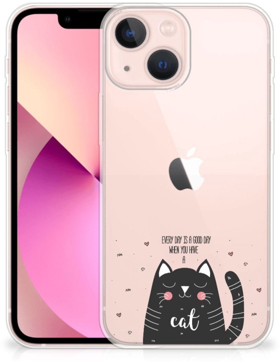 iPhone 13 mini Telefoonhoesje met Naam Cat Good Day