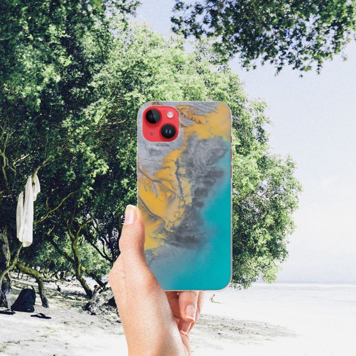 TPU Hoesje voor iPhone 14 Plus TPU Siliconen Hoesje Marble Blue Gold