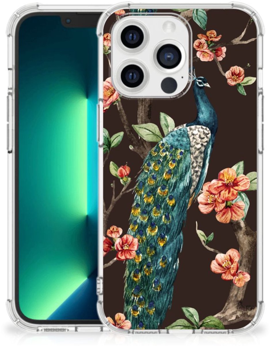 iPhone 13 Pro Max Case Anti-shock Pauw met Bloemen
