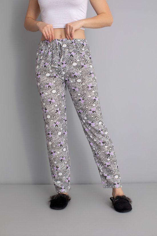 Marvmys Lange pyjamabroek voor dames, rechte pijpen, katoen