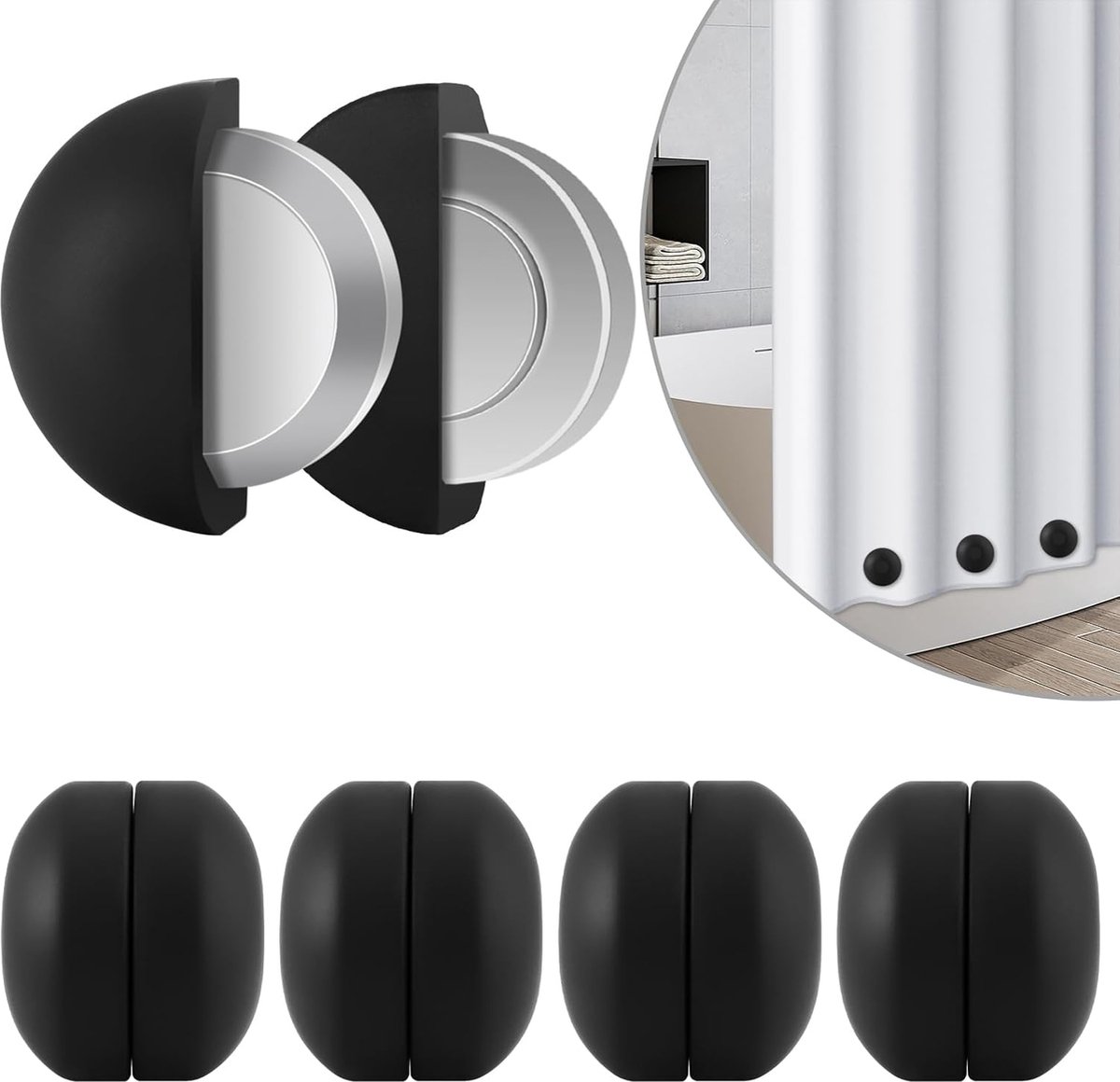 Groene Berg® Douchegordijn gewichtjes set van 4 paar - Magneten met siliconen coating 8 stuks - Extra sterke verzwaarders - Waterdichte tafelkleed gewichtjes voor buiten - ZWART