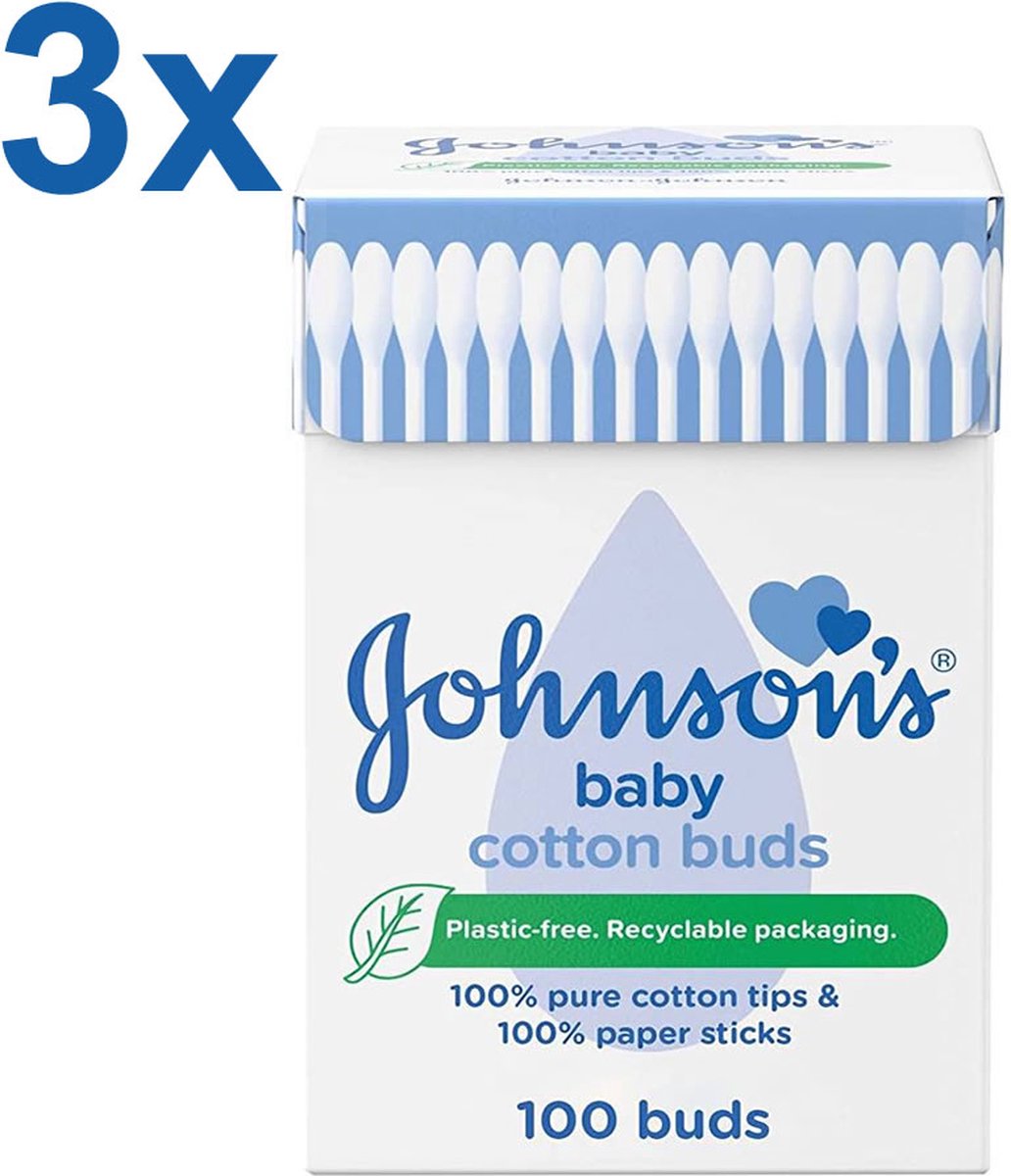 Johnson's - Baby Wattenstaafjes - Zachte Wattenstaafjes - Geschikt voor Baby's en Volwassenen - 3x 100 Stuks - Voordeelverpakking