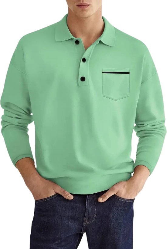 Polo Livano Homme - T-shirt Homme - Chemise - Polo Manches Longues - Vert Clair - XL