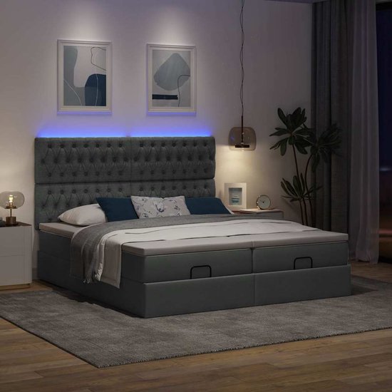 vidaXL Lit ottoman avec matelas et lumières LED, 200 x 200 cm, tissu, gris foncé