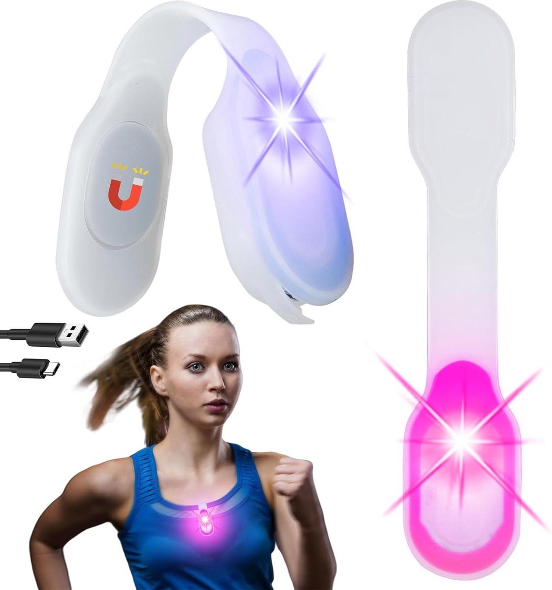 Hoofdlampen voor joggen - USB-oplaadbaar cliplicht met 3 verlichtingsmodi - veiligheidslicht voor kinderen en nachtlopers .