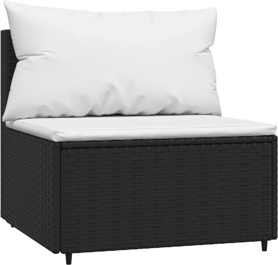 vidaXL Tuinmiddenbanken met kussens 2 st poly rattan zwart, middenzitting, midden bank, midden zitplaats in de tuin, midden zitplaats, midden stoel