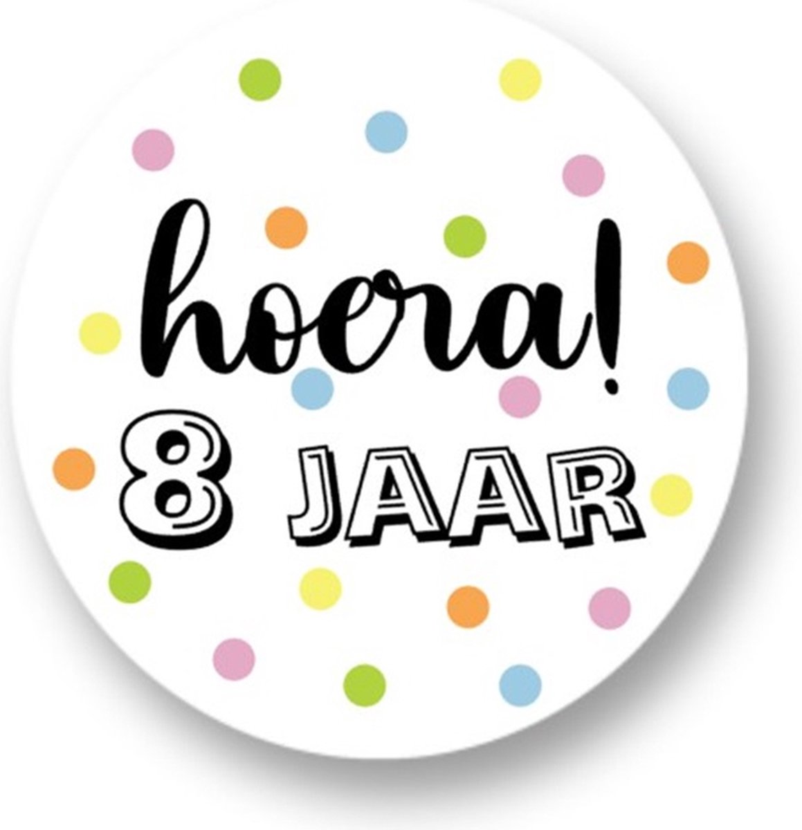 20x Cadeausticker Hoera 8 jaar! - Traktatiesticker Hoera - Wensetiket 8 jaar - rond 40mm - Sluitsticker - 20 stuks cadeausticker - sticker 8e verjaardag - Kinder traktatie - Traktatie basisschool - Uitdelen - Jarig - Trakteren -Hoera-Uitdeeltraktatie