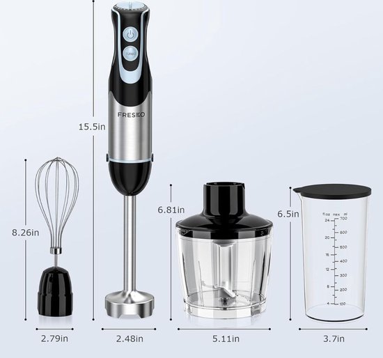 VELTRR® Staafmixer - Hakmolen - Keukenmachine - Zilver met Zwart van Merkloos — afbeelding 4