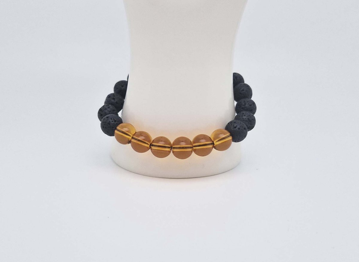 Handgemaakte "Armband Vulkanische" natuurstenen armband “Lava Donker -Citrine” - 10 mm diameter van de korrel- Diameter armband 20 cm - Een mooi cadeau voor familie en vrienden