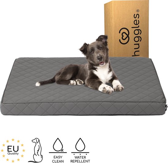 Huggles Onyx Hondenkussen - Orthopedisch Hondenbed - Comfortabel - XL - 120cm - Kunstleer - Grijs
