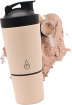 Motivai RVS Shakebeker met Poedercompartiment - Crème - Shaker - 2 Delige Shaker - 600ml - Motivatie Waterfles - Dames - Voor het maken van Shake's - Thermo Shakebeker - Ook voor Supplementen - Extra Compartiment van 200g - Met Shakebal