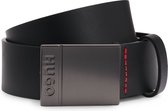 HUGO Leren Riem Goswin Sz35 Leather Belt W115 Black Zwart