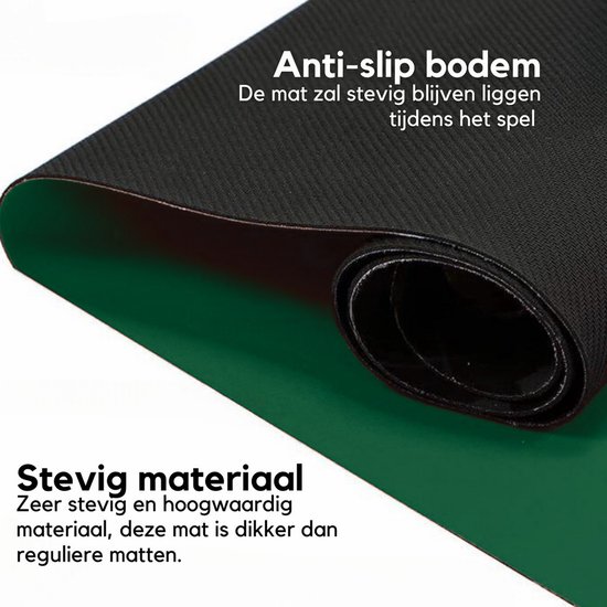 Tapis de poker - Table de poker - 180 x 90 cm - Tapis de poker antidérapant enroulable - Set de poker - Tapis de cartes - Tapis de poker - 2 à 10 personnes - Incl. Étui de transport et cartes de poker dorées - Vert/ Zwart