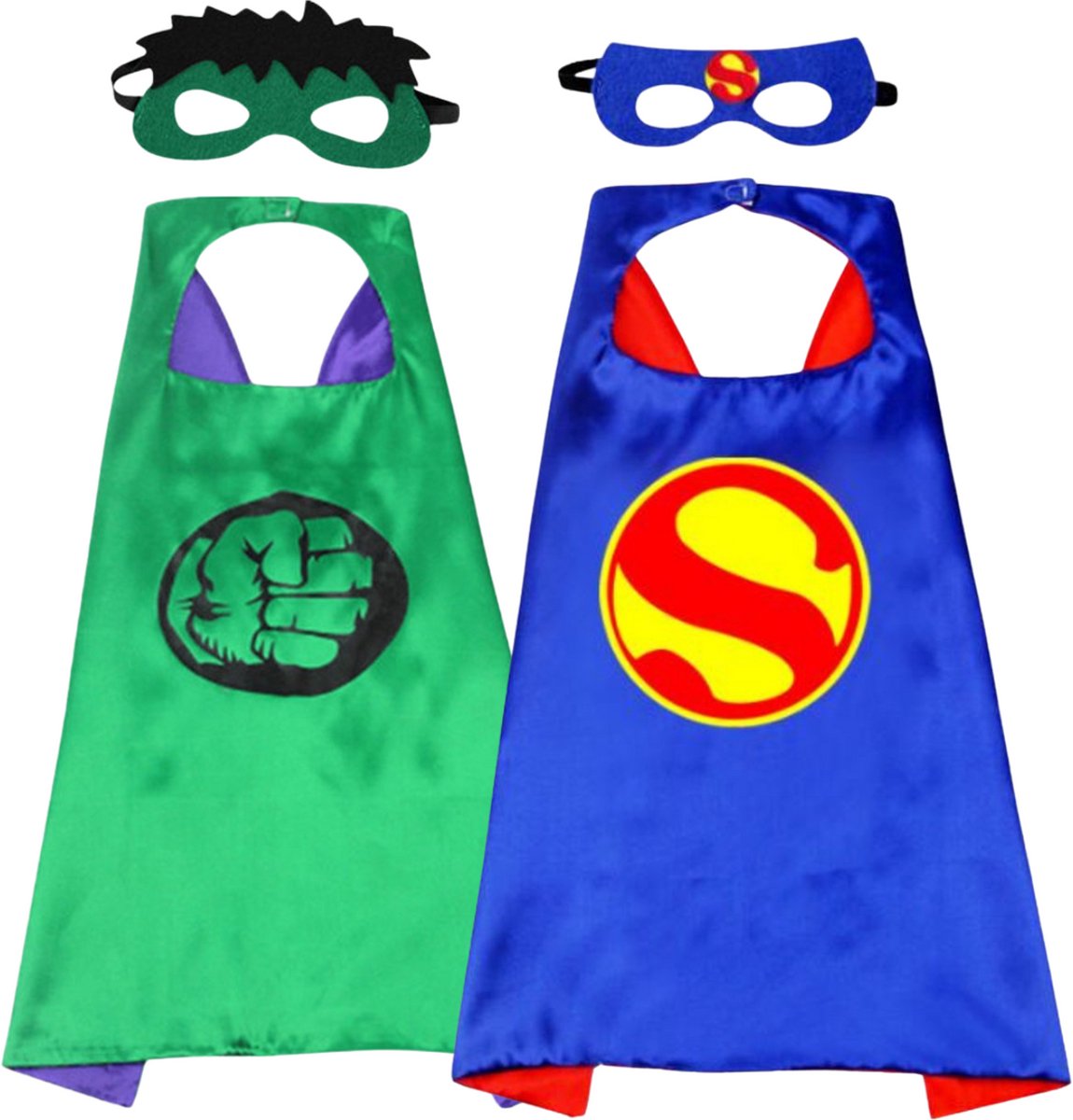 Joya Kids® van 2 Super Groene Superheld Cape Masker | Superhelden verkleedpak | Super Green pak | Cape | Masker | Kostuum