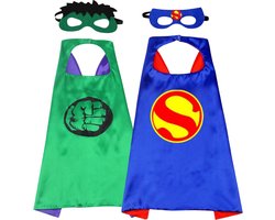 foto van Joya Kids® Set van 2 Super en Groene Superheld Cape en Masker Set | Superhelden verkleedpak | Super en Green pak | Cape | Masker | Kostuum jongens