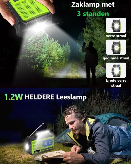 NOAA Noodradio Met 10.000 MAh, Zonne-energie & Handopwind - AM/FM, Zaklamp, Leeslamp, SOS Alarm & Telefoonoplader