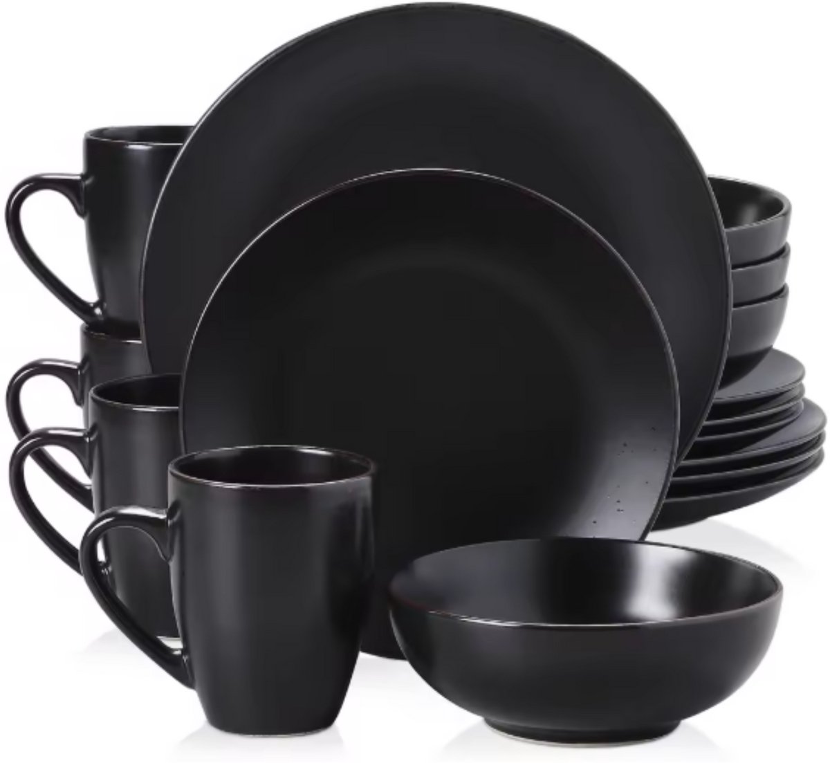 Refined Dinerborden – 4 persoons – 16 delig – Zwart Keramisch – Dinerborden – Kleine Borden