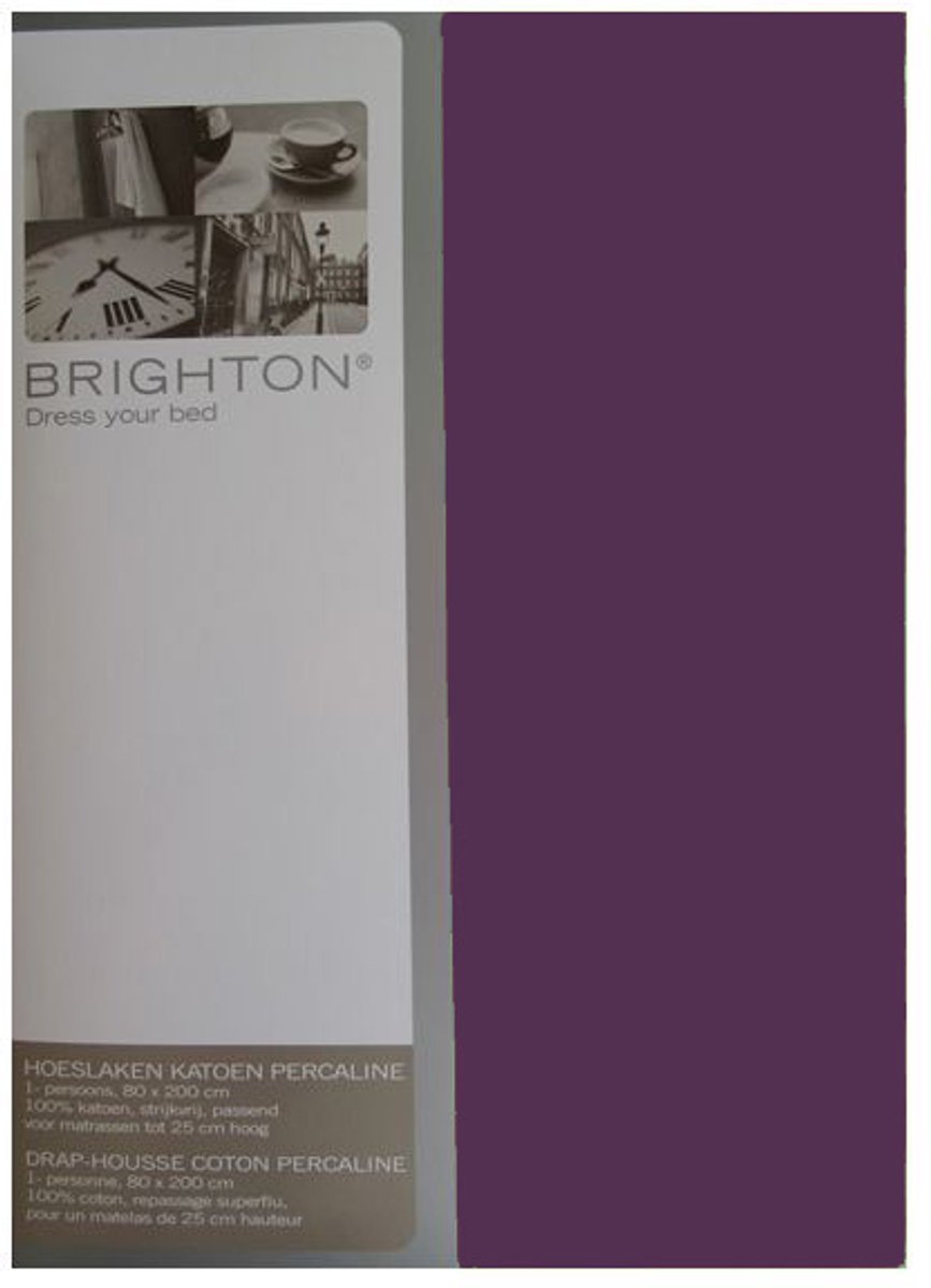 Brighton Hoeslaken - 100% Katoen Perkal - Eenpersoons - 90x220 cm - Aubergine