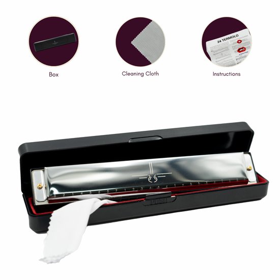 (24) Mondharmonica C voor Volwassenen en Kinderen - 24 Tremolo - Metallic Silver Blues Harp