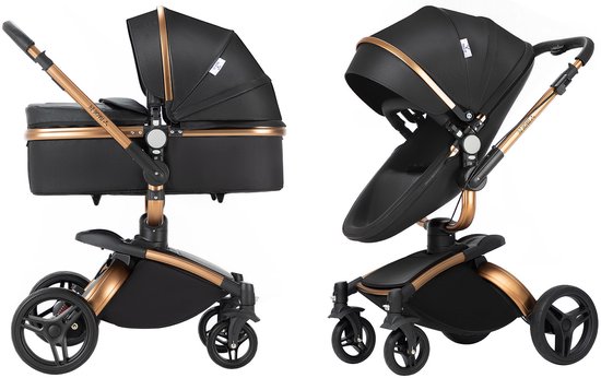 Luxe Kinderwagen - Multifunctionele Kinderwagen - 3 keuzes - 360 graden draaien - Ei-vorm - Autostoeltje - Liggende functie - Verstelbaar - Makkelijk opvouwbaar - Veerring - Regenhoes - Riem met 5 bevestigingspunten - Opbergruimte - En nog veel meer