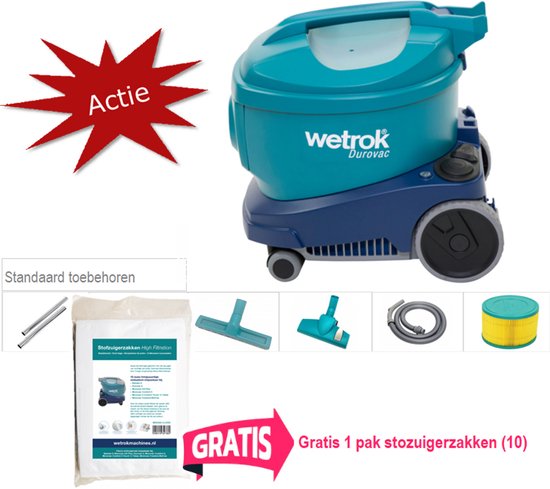 Wetrok Durovac 6 professionele stofzuiger met gratis 1 pak stofzuigerzakken (factuur wordt meegezonden in de doos).
