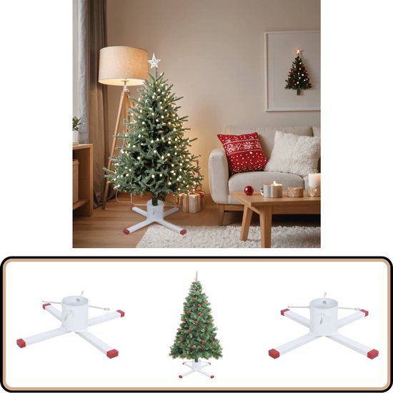 vidaXL Kerstboomstandaard wit-rood 61x61x15,5 cm Kerstboomstandaard - Kerstboom Voet - Kerst Decoratie - Kerst Accessoires - Stabiele Kerstboomstandaard