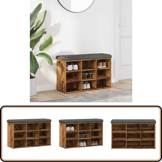 vidaXL Schoenenbank 82x42x45 cm bewerkt hout zwart, halbankje, bankje, schoenenbank, opbergbankje, bankje met opbergruimte, gangbankje, bankje gang