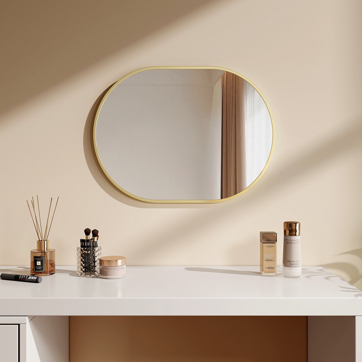 EMKE Spiegel - Ovale Spiegel - Goud - 45x60 cm - met Veiligheidsfolie - Wandspiegel met Ra