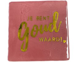 Hippe tegeltje met tekst: Je bent goud waard | Licht roze met glans goud | Gepersonaliseerde cadeau | Hippe Spreuktegel | Nieuwe woning cadeau | Housewarming cadeau