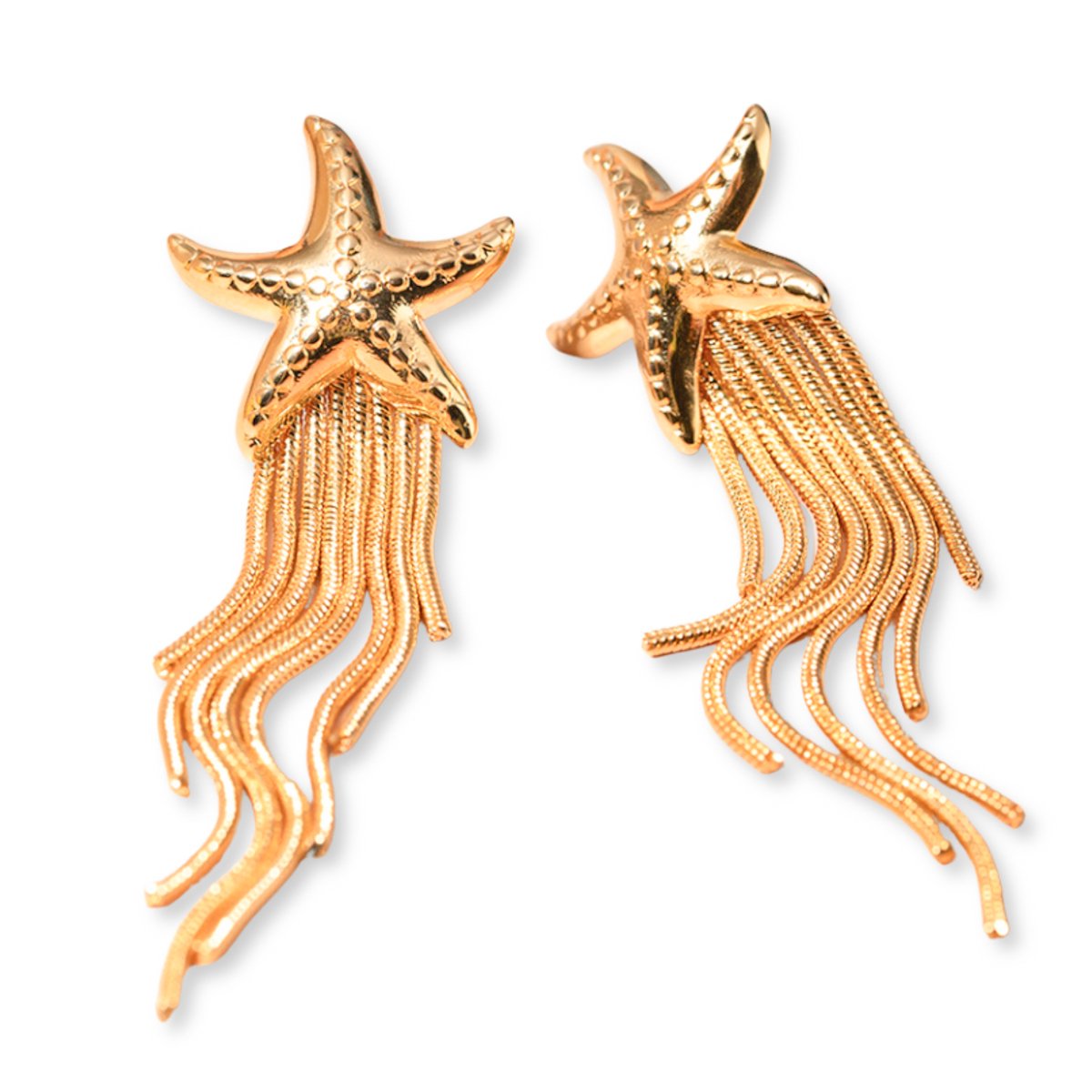 Marama - Oorbellen Golden Starfish - nikkelvrij - gold plated - stainless steel - zeester - dames - hangers - met kroon sluiting