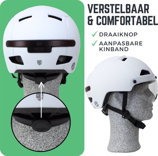 Speed pedelec helm Wit met vizier en verlichting - 4 in 1 - 2 Vizieren - NTA 8776 - Maat L 58-61 cm - Snorscooter helm - Snorfiets Helm blauw kenteken - Fatbike helm van speed — afbeelding 3