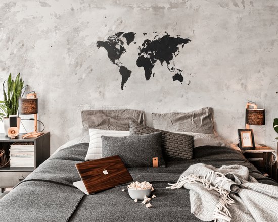 MiMi Innovations Carte du Wereldkaart en Bois de Luxe - Décoration Décoration murale - Véritable Puzzle avec Noms de Pays - 150x90 cm/59.1x35.4 pouces - Zwart