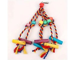 @ Lu’s Today™ – Basic Pet Essentials – vogel speelgoed Touw met Gekleurde Kralen en Houten Blokken - Duurzaam Vogelspeeltje voor vermaak