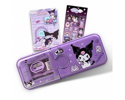 foto van Multi-functionele Kuromi Schrijfset - met Poltoold, Gum, Puntslijper en Liniaal - Incl. Stickerboek en Stickers! - Speelgoed & School - Sanrio - Paars