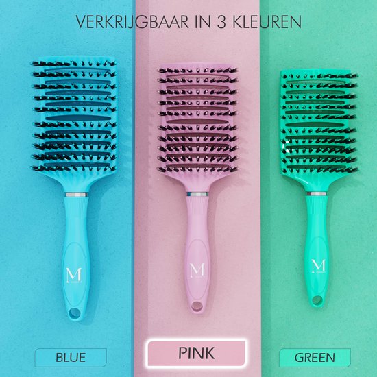 Brosse à cheveux perméable à Ventilation incurvée Moonie's - Brosse à cheveux anti-emmêlement - Rose - Brosse démêlante - Brosse ventilée incurvée - Pink
