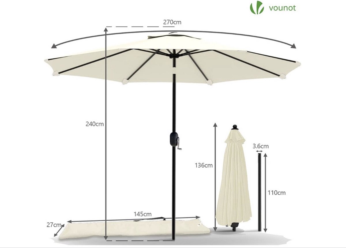 Parasol rectangulaire 2x1.25m avec housse de protection beige FR