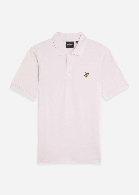 Lichtpaars Lyle & Scott poloshirt met korte mouwen, kraag, knoopsluiting en het gele vogel-logo op de borst.