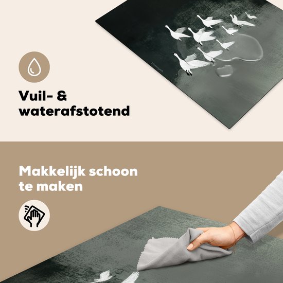 KitchenYeah© Inductie Beschermer 60x52 cm Keuken Decoratie Kookplaat Beschermer voor Inductiekookplaat Afdekplaat Anti Slip Mat - Japandi - Vogel - Groen